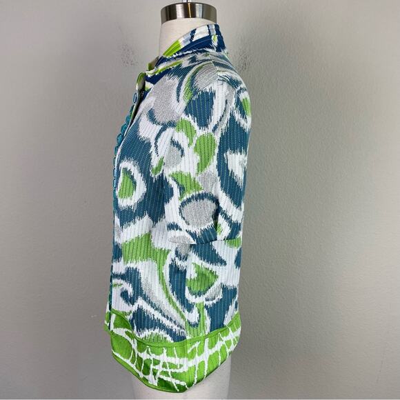 St. John Blue and Green Patterned Cardigan - Picture 4 of 8